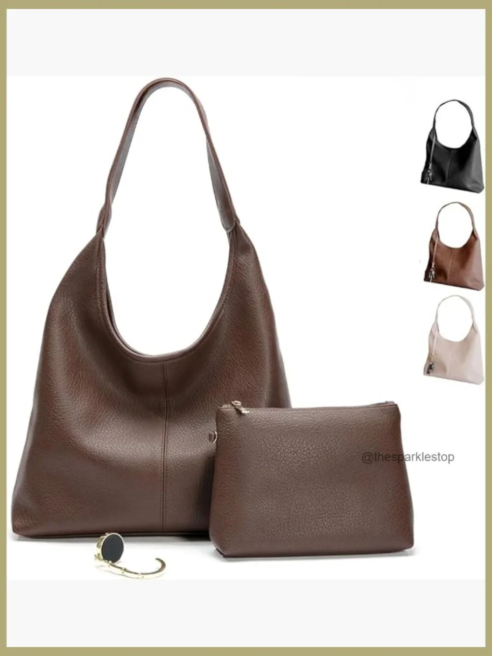 Vegan Leather Hobo Bag with Zippered Pocket, Slouchy Shoulder Strap Purse
